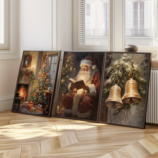 3-Piece Set Vintage Christmas Canvas Wall Art,